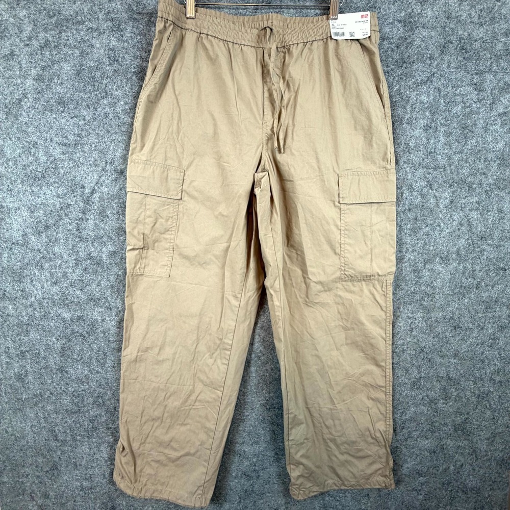 Uniqlo Easy Cargo Pants Women XL Beige Mid Rise Drawstring Waist Hiking Outdoor